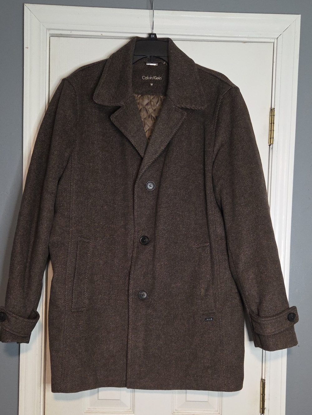 Calvin Klein Men's Dark Brown Wool Blend Pea Coat